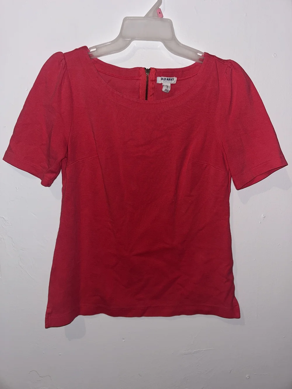 Old Navy Bright Red Short Sleeve Scoop Neck Top with Back Zip